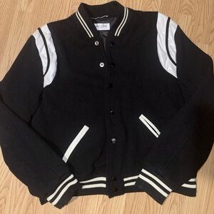 Saint Laurent Paris Teddy Jacket Black/White, Varsity Bomber, Size L